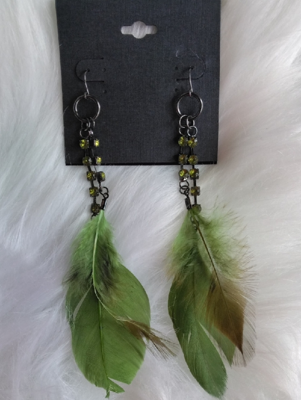 Green Feather Drop Rhinestone Earrings - Women Jewelry